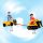 Two-person spring toy with bulldozer trailer